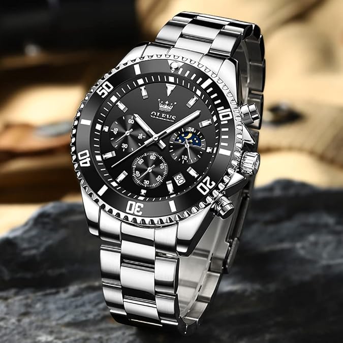 OLEVS Men Watch,Big Dial Watches for Men Stainless Steel Watch with Day